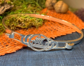 Viking Ship Bracelet, Celtic Jewelry, Scotland Jewelry, Norse Jewelry, Ship Jewelry, Boat Bracelet, Pagan Bangle, Silver Wiccan Jewelry