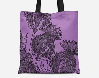 Purple Thistle Tote Bag, Scotland Gift, Scottish Tote Bag, Thistle Gift, Mom Gift, Sister Gift, Ladies Tote Bag, Reusable Shopping Bag