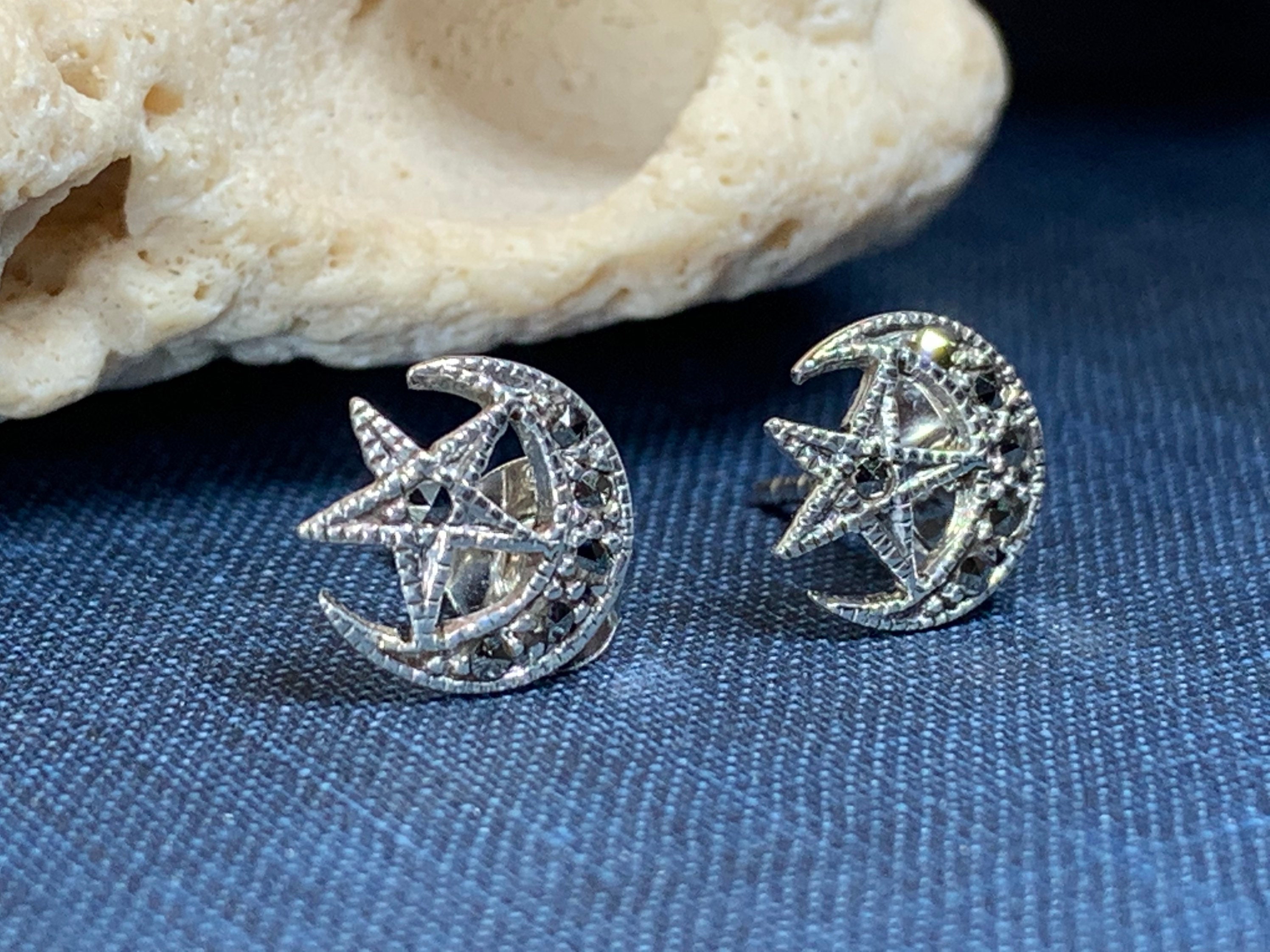 Moon Stud Earrings, Star Earrings, Celestial Jewelry, Nature Jewelry