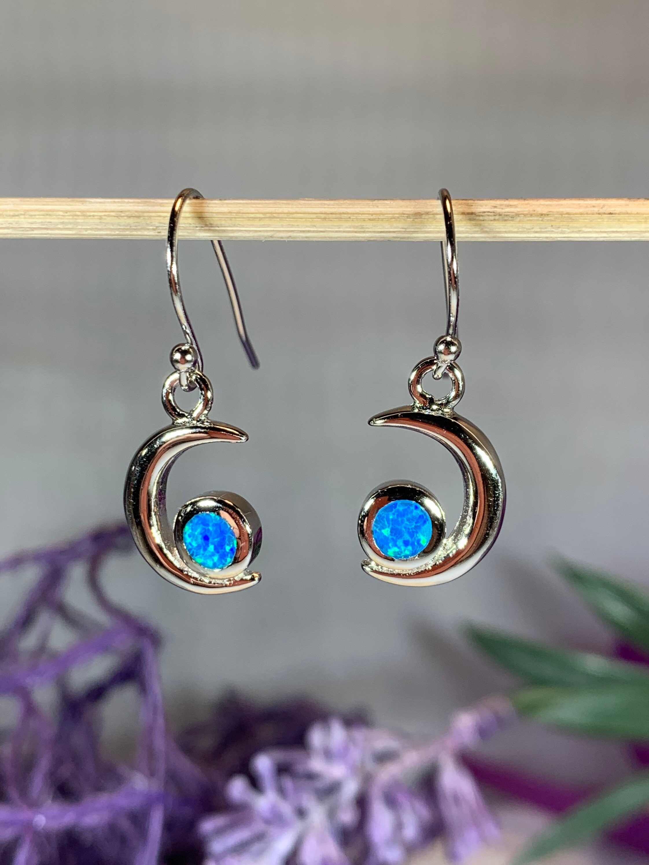 Moon Earrings Celtic Jewelry Celestial Jewelry Opal Jewelry Full Moon Jewelry Anniversary Gift October Birthstone Mom Gift Wife Gift