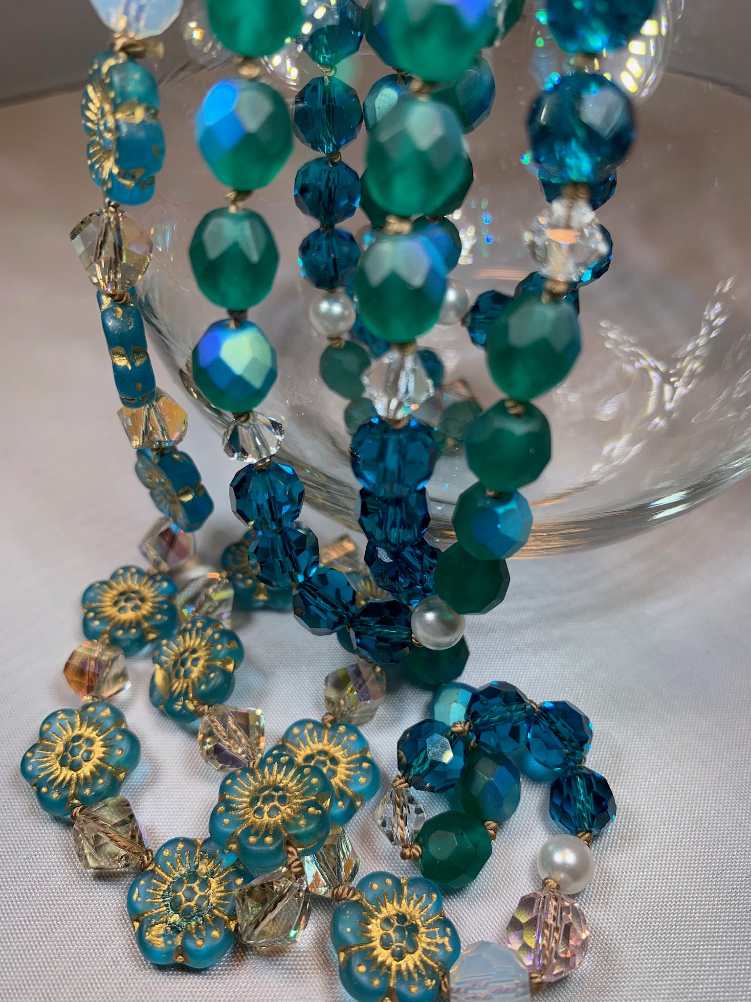 Long Beaded Necklace, Hand Knotted Necklace, Art Deco jewelry, Boho