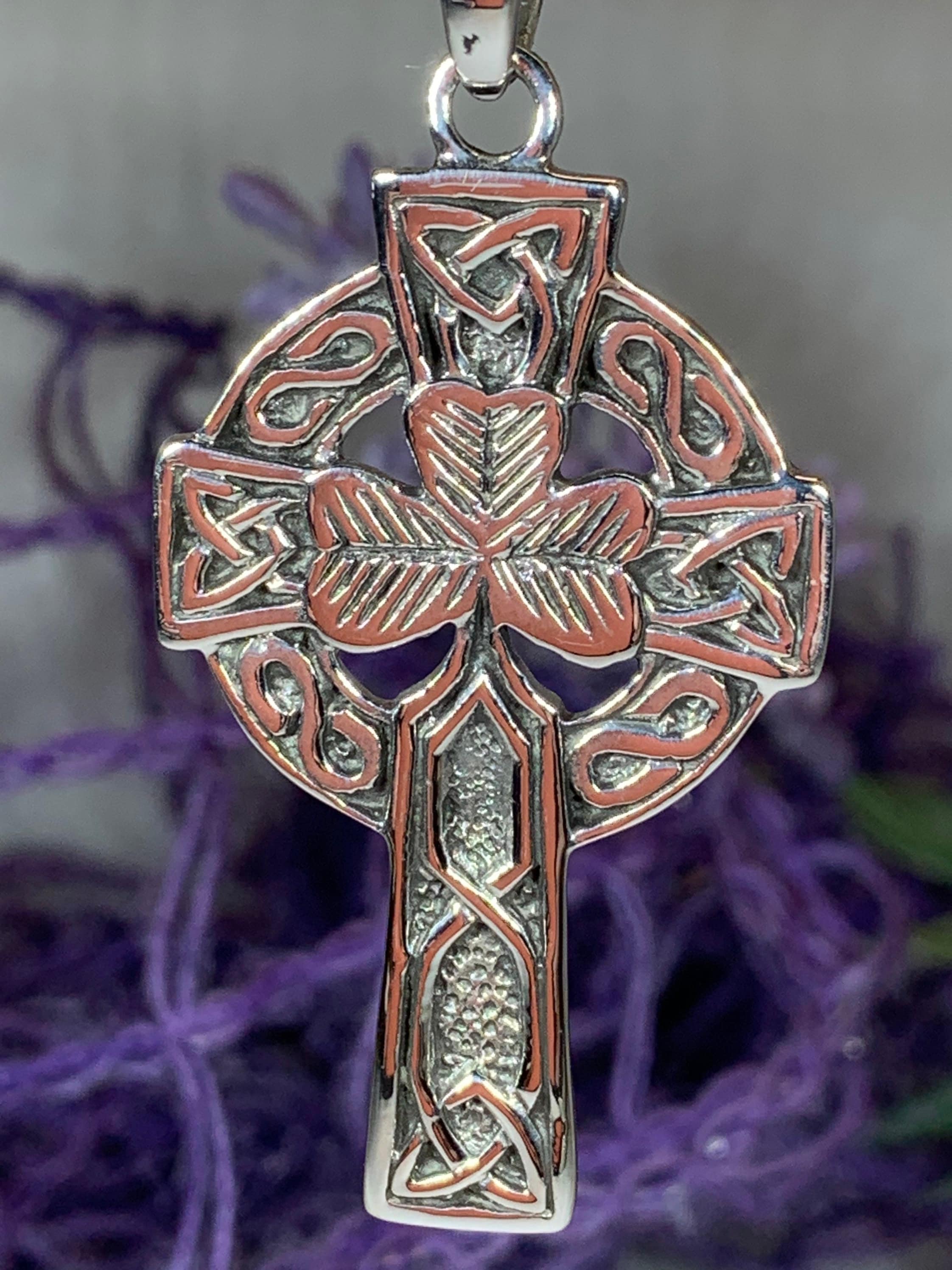 Celtic Cross Necklace, Celtic Jewelry, Irish Jewelry, Shamrock Cross