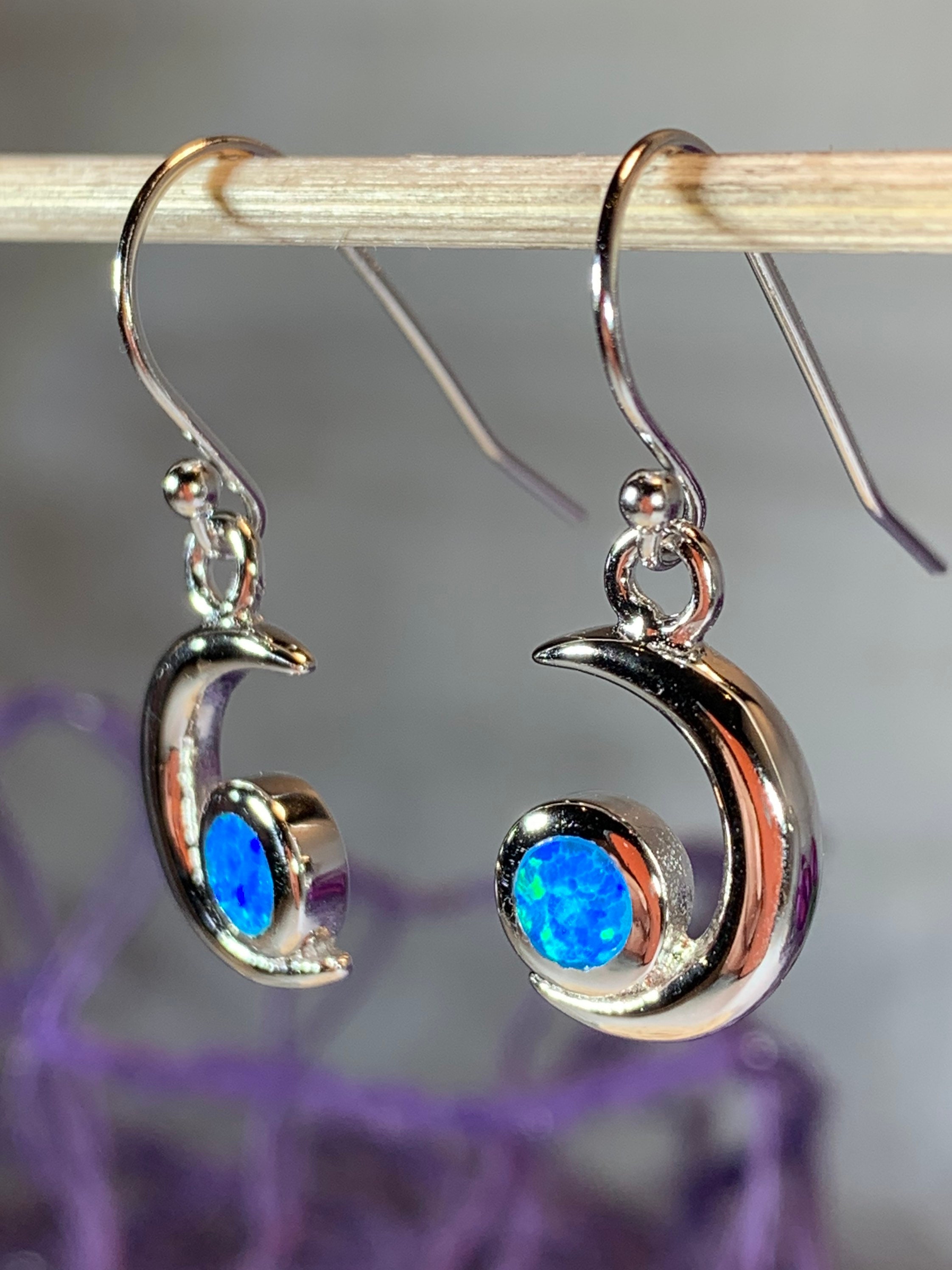 Moon Earrings Celtic Jewelry Celestial Jewelry Opal Jewelry Full Moon Jewelry Anniversary Gift October Birthstone Mom Gift Wife Gift