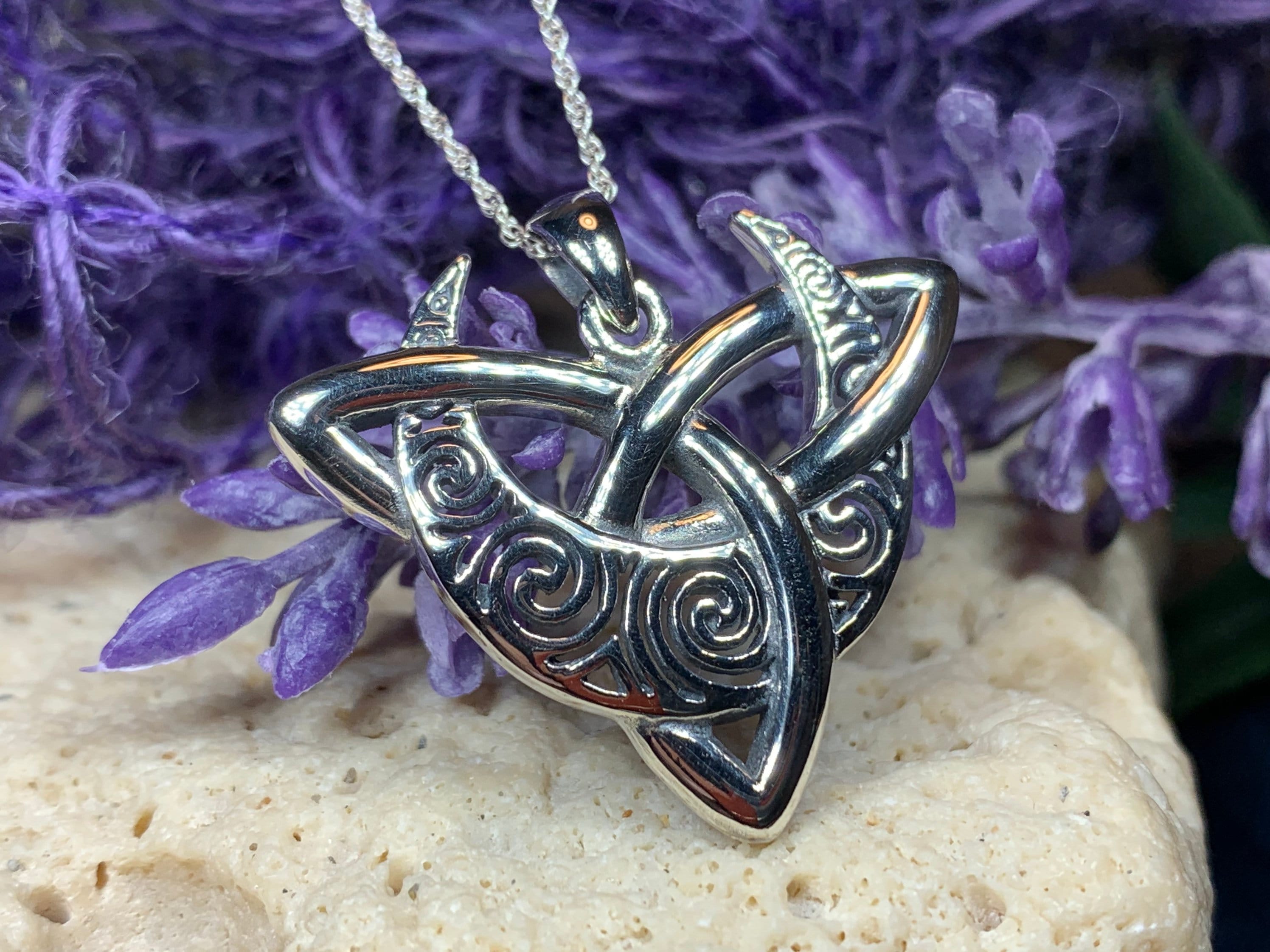 Trinity Knot Necklace, Moon Necklace, Triquetra Pendant, Celtic Jewelry, Anniversary Gift