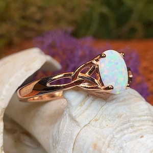 Scottish Mist Celtic Ring, Celtic Ring, Scotland Ring, Opal Jewelry, Trinity Knot Jewelry, Anniversary Gift, Cocktail Ring, Rose Gold Ring image 4