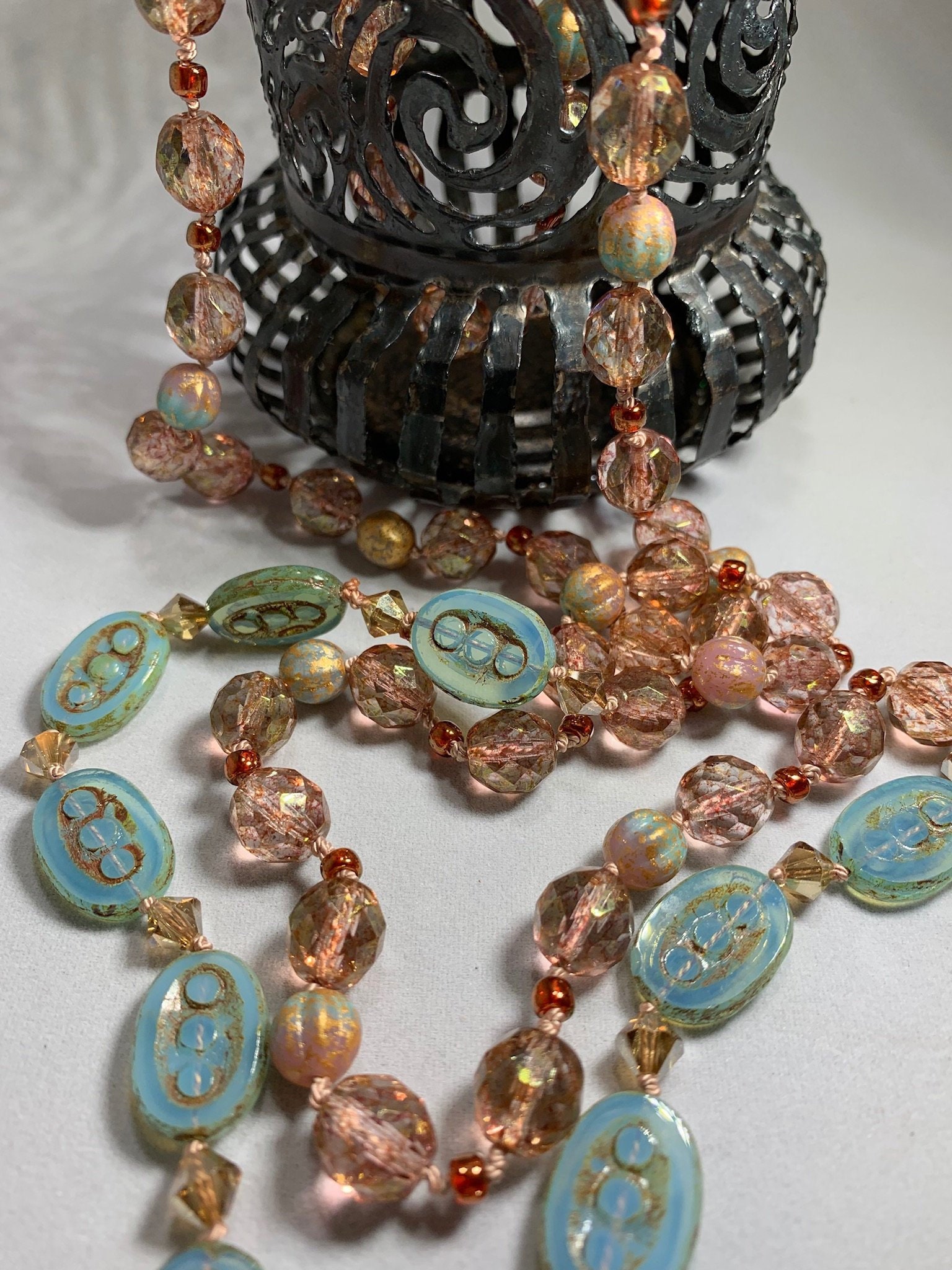 Long Beaded Necklace, Hand Knotted Necklace, Anniversary Gift, Boho