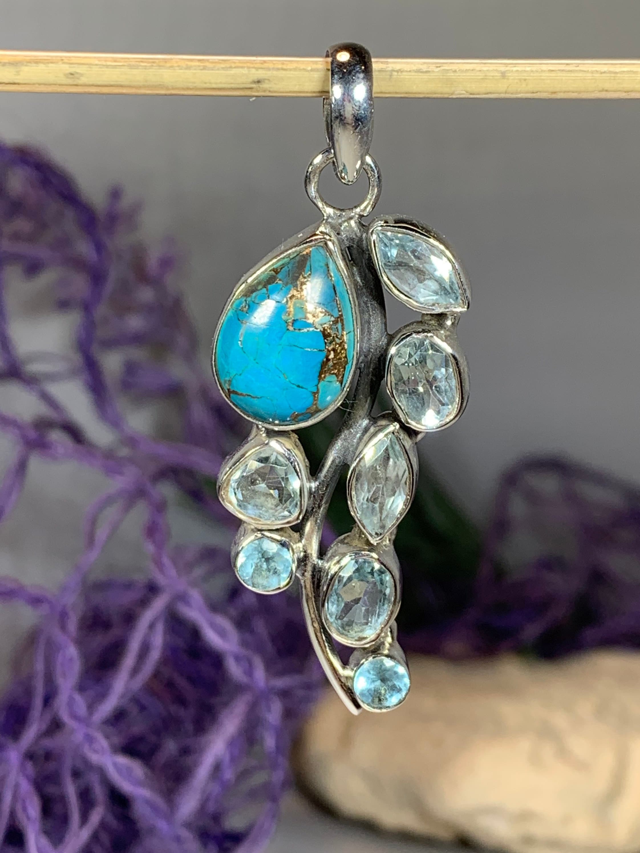 Turquoise Ocean Necklace, Gemstone Pendant, Beach Jewelry, Celtic