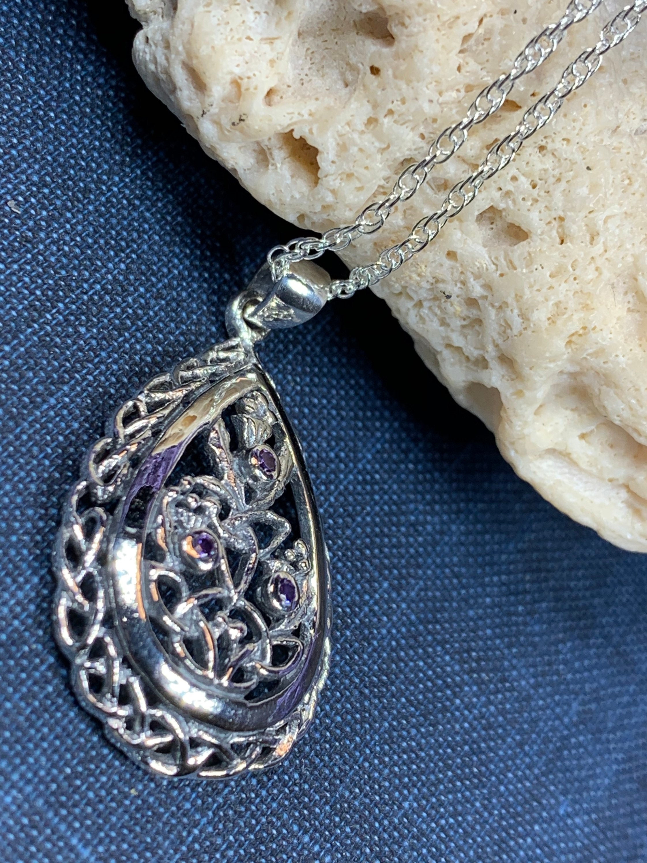 Thistle Necklace, Celtic Jewelry, Scotland Jewelry, Amethyst Necklace