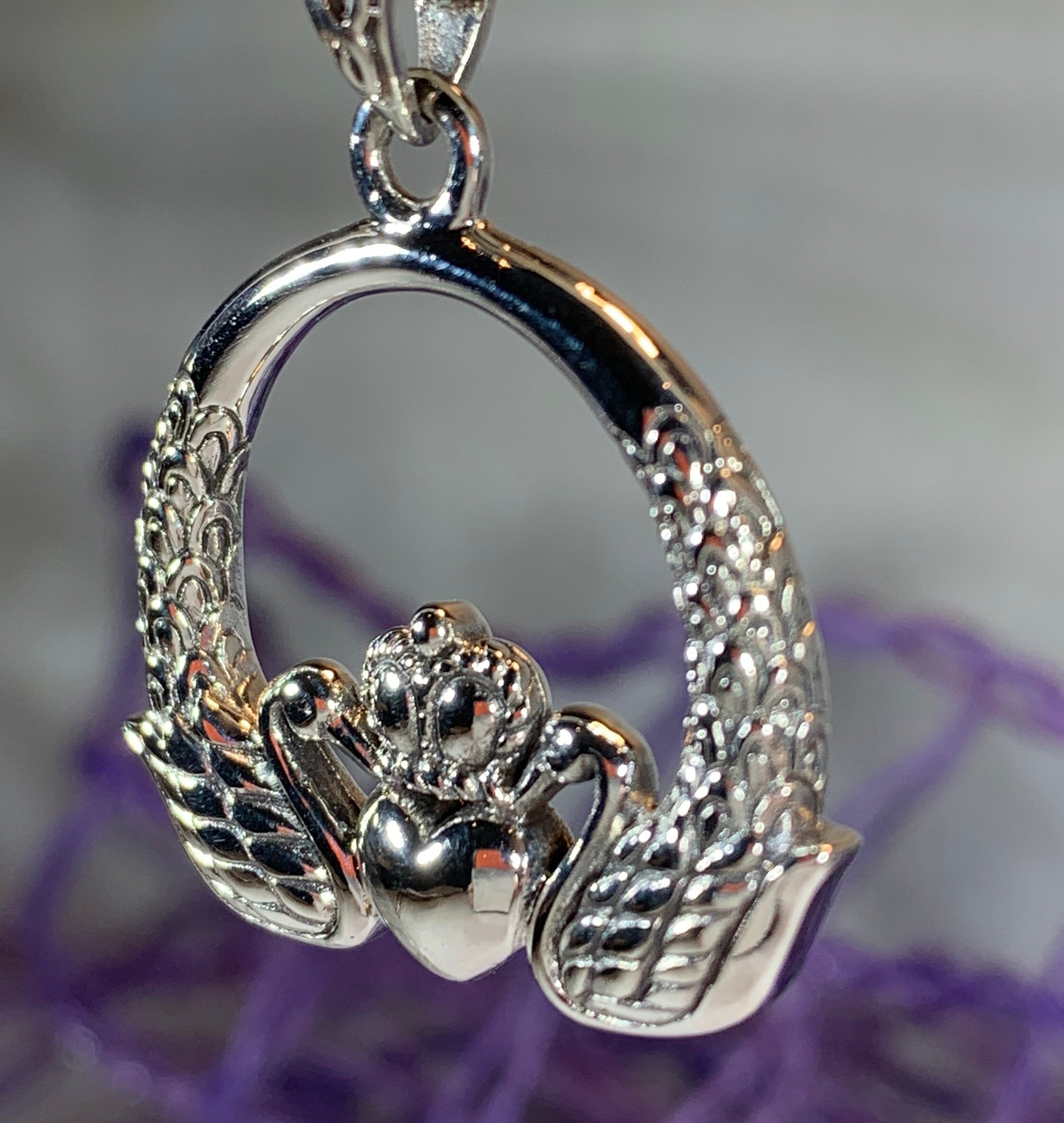 Claddagh Necklace, Swan Jewelry, Celtic Necklace, Celtic Knot Jewelry