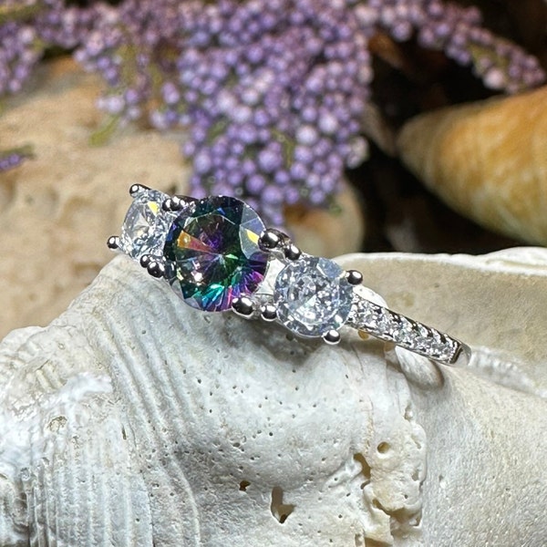 Scottish Eternity Ring, Engagement Ring, Promise Ring, Mystic Topaz Boho Ring, Celtic Knot Jewelry, Anniversary Gift, Ladies Large Ring