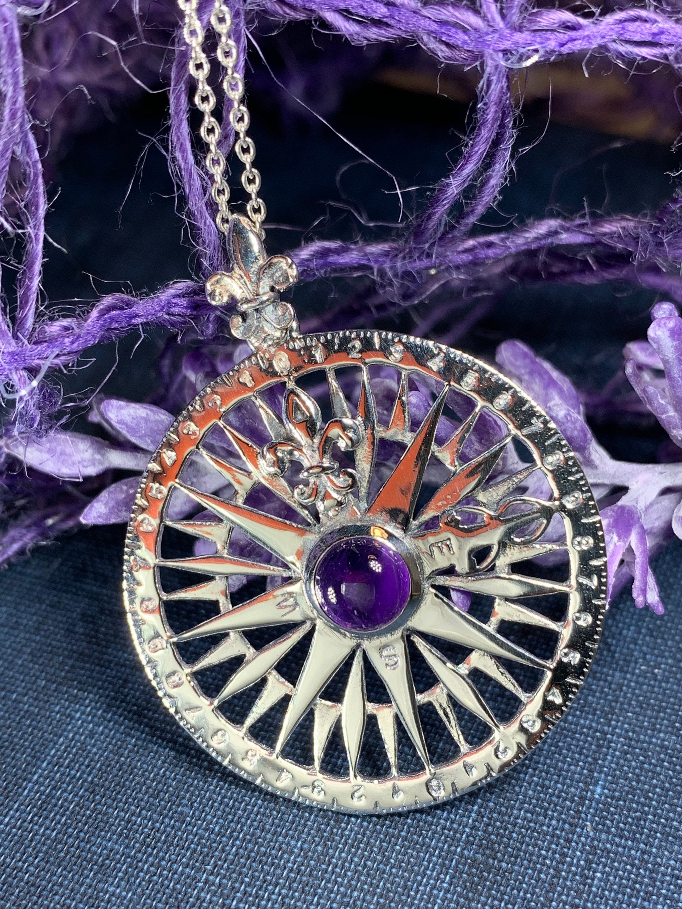 Compass Necklace, Celtic Knot Necklace, Amethyst Jewelry