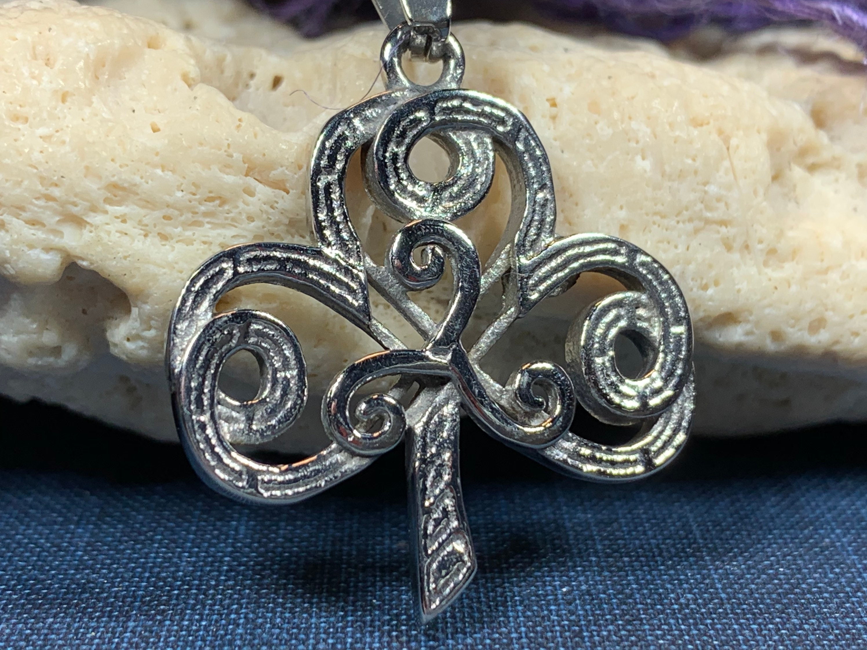 Shamrock Necklace, Ireland Gift, Irish Jewelry, Triple Spiral Jewelry