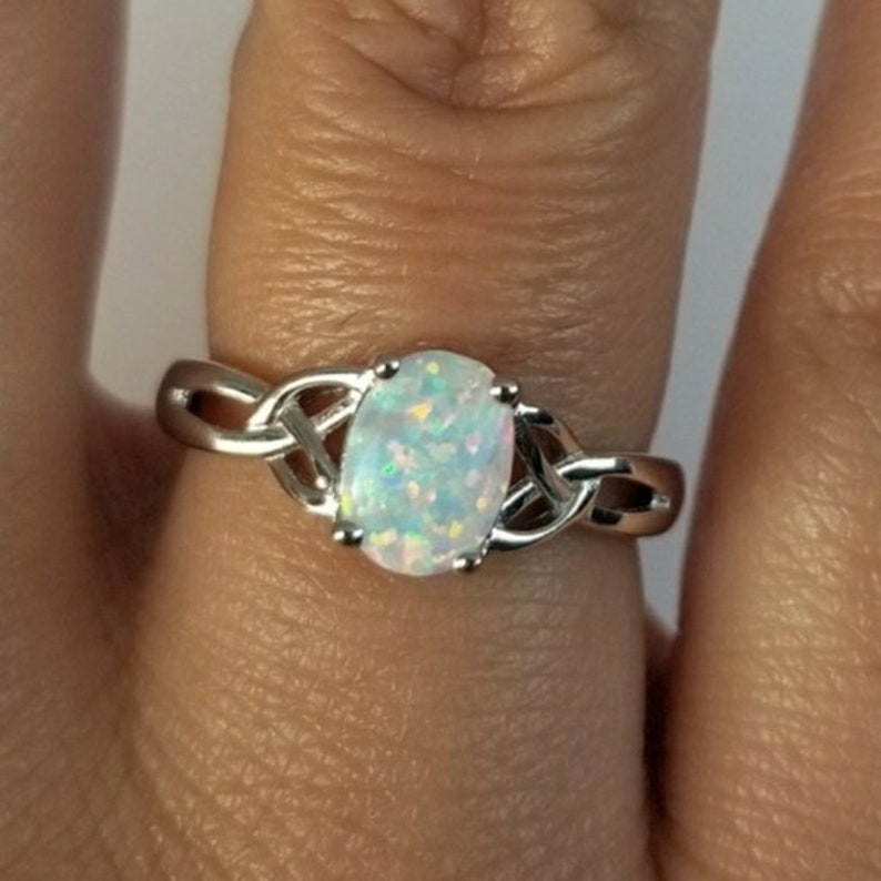 Scottish Mist Celtic Ring, Celtic Ring, Scotland Ring, Opal Jewelry, Trinity Knot Jewelry, Anniversary Gift, Cocktail Ring, Rose Gold Ring image 9