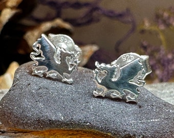 Welsh Dragon Stud Earrings, Dragon Earrings, Wales Gift, Gift for Her, Celtic Dragon, Silver Studs, Sister Gift, Fantasy Earrings, Wife Gift