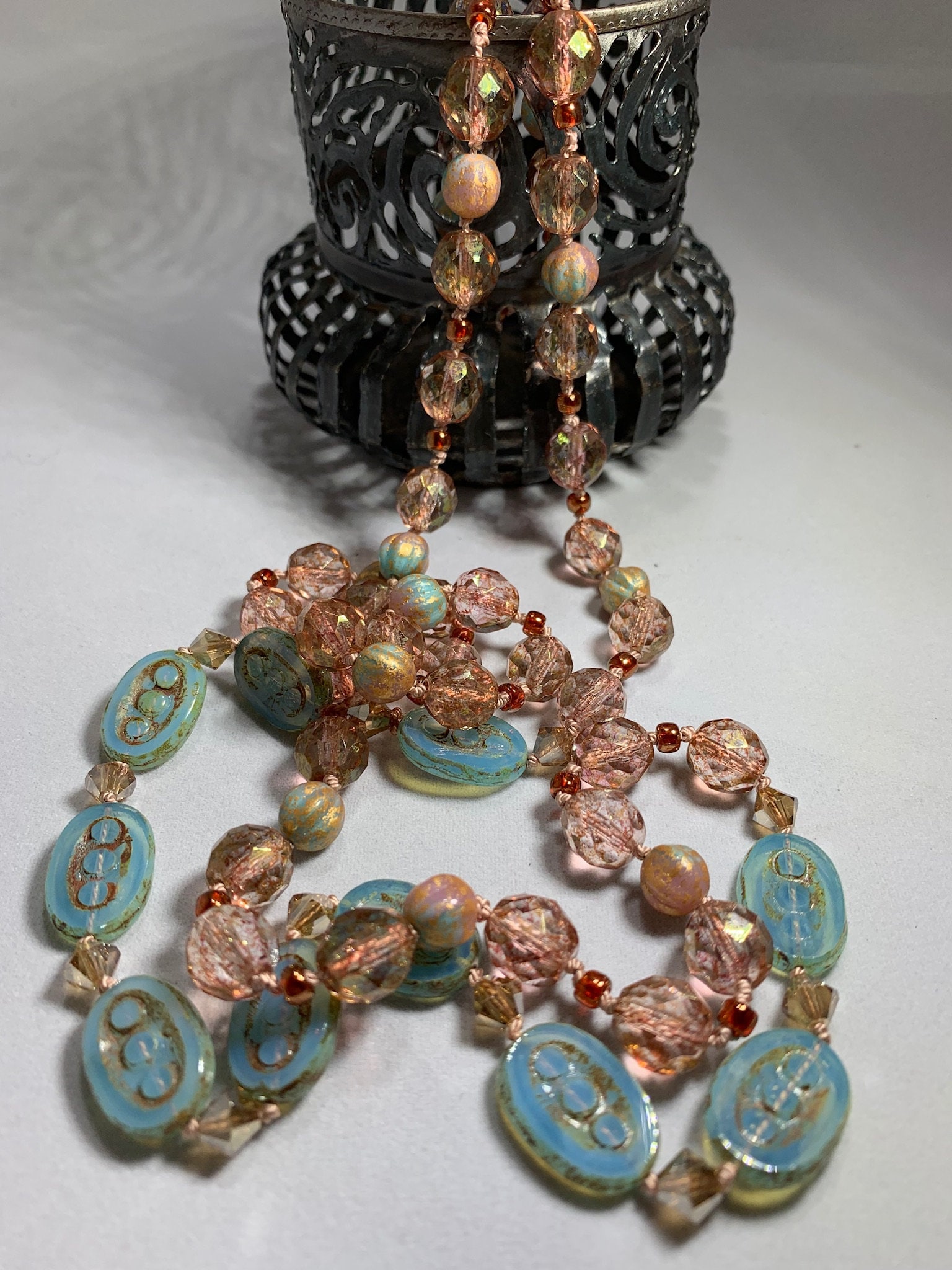 Long Beaded Necklace, Hand Knotted Necklace, Anniversary Gift, Boho