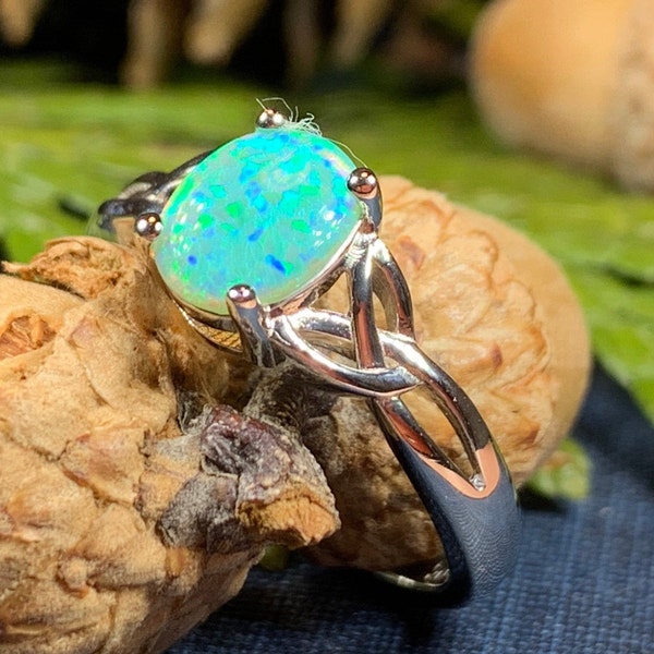 Irish Rain Celtic Ring, Celtic Ring, Promise Ring, Irish Jewelry, Opal Ring, Trinity Knot Ring, Anniversary Gift, Bridal Jewelry, Mom Gift