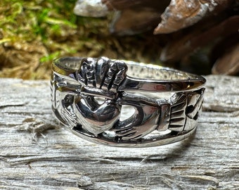 Celtic Ring, Irish Wedding Ring, Men's Claddagh Ring, Large Irish Ring, Promise Ring, Anniversary Gift, Silver Wedding Band, Ireland Gift