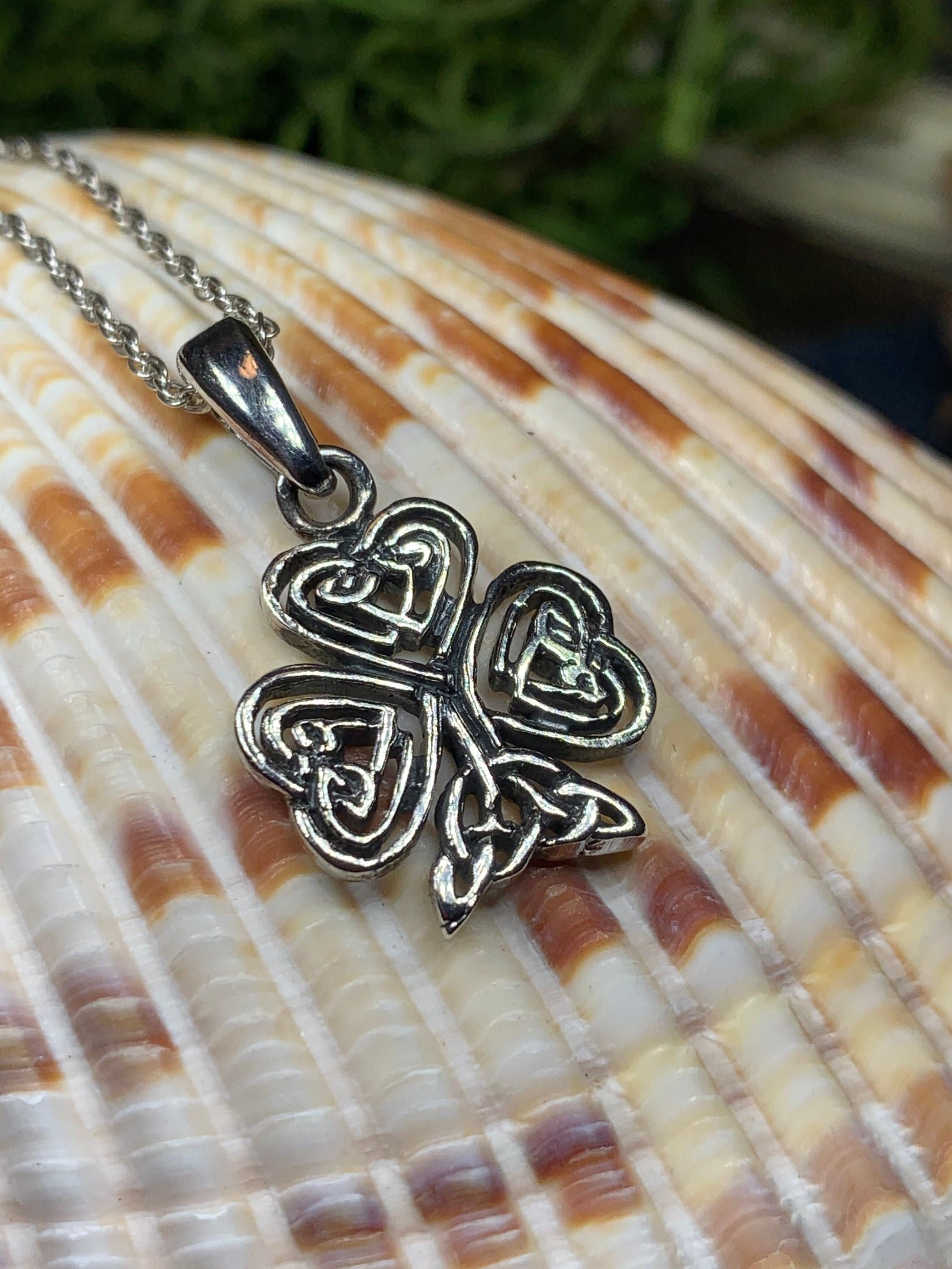 Shamrock and Trinity knot pendant Sterling Silver Celtic Clover necklace