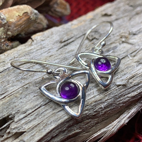 Trinity Knot Earrings, Celtic Jewelry, Celtic Knot Earrings, Triquetra Jewelry, Amethyst Jewelry, Irish Jewelry, Scotland Jewelry, Mom Gift