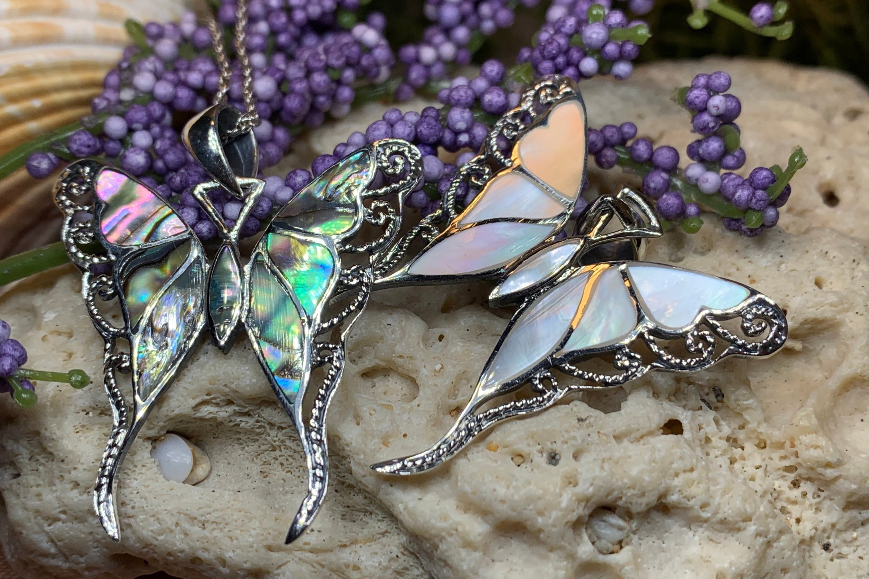 Butterfly Necklace Abalone Jewelry Shell Pendant Silver Mom