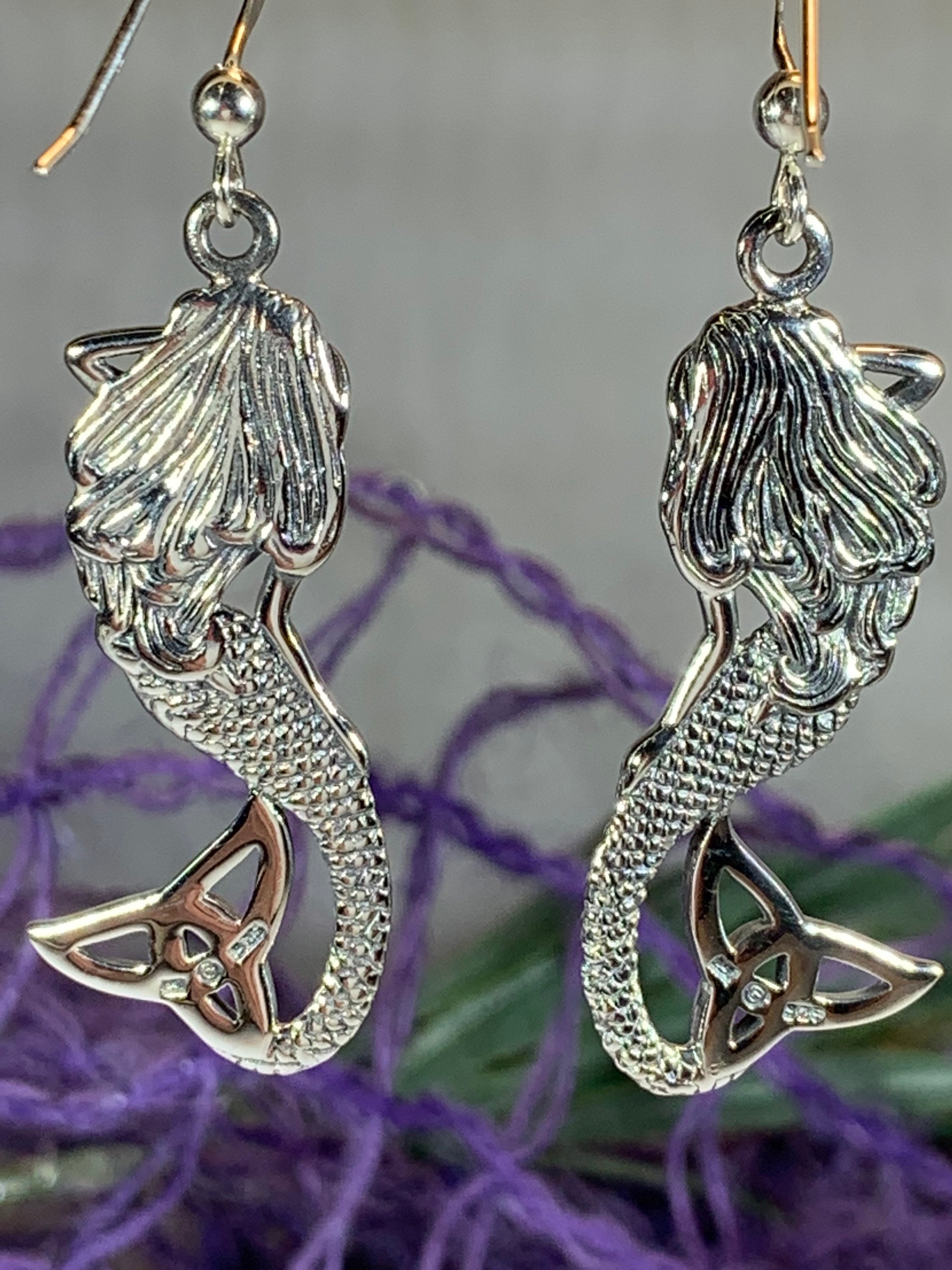 Mermaid Earrings, Celtic Jewelry, Trinity Knot Earrings, Inspirational