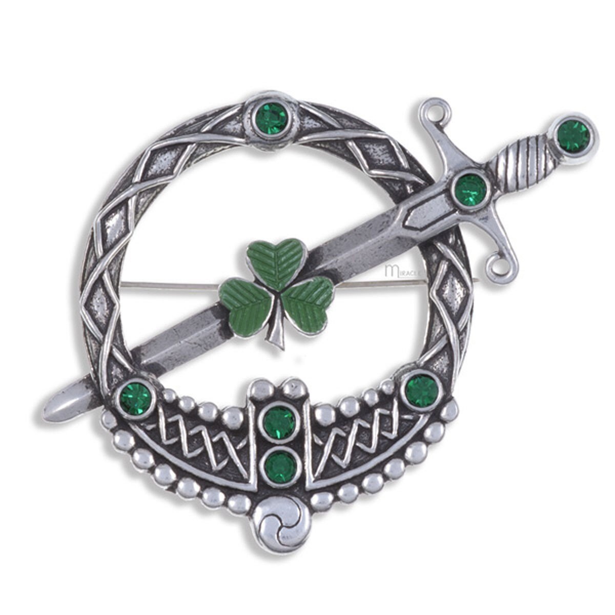 Irish Shamrock Shield Kilt Pin, Celtic Brooch, Celtic Jewelry, Ireland
