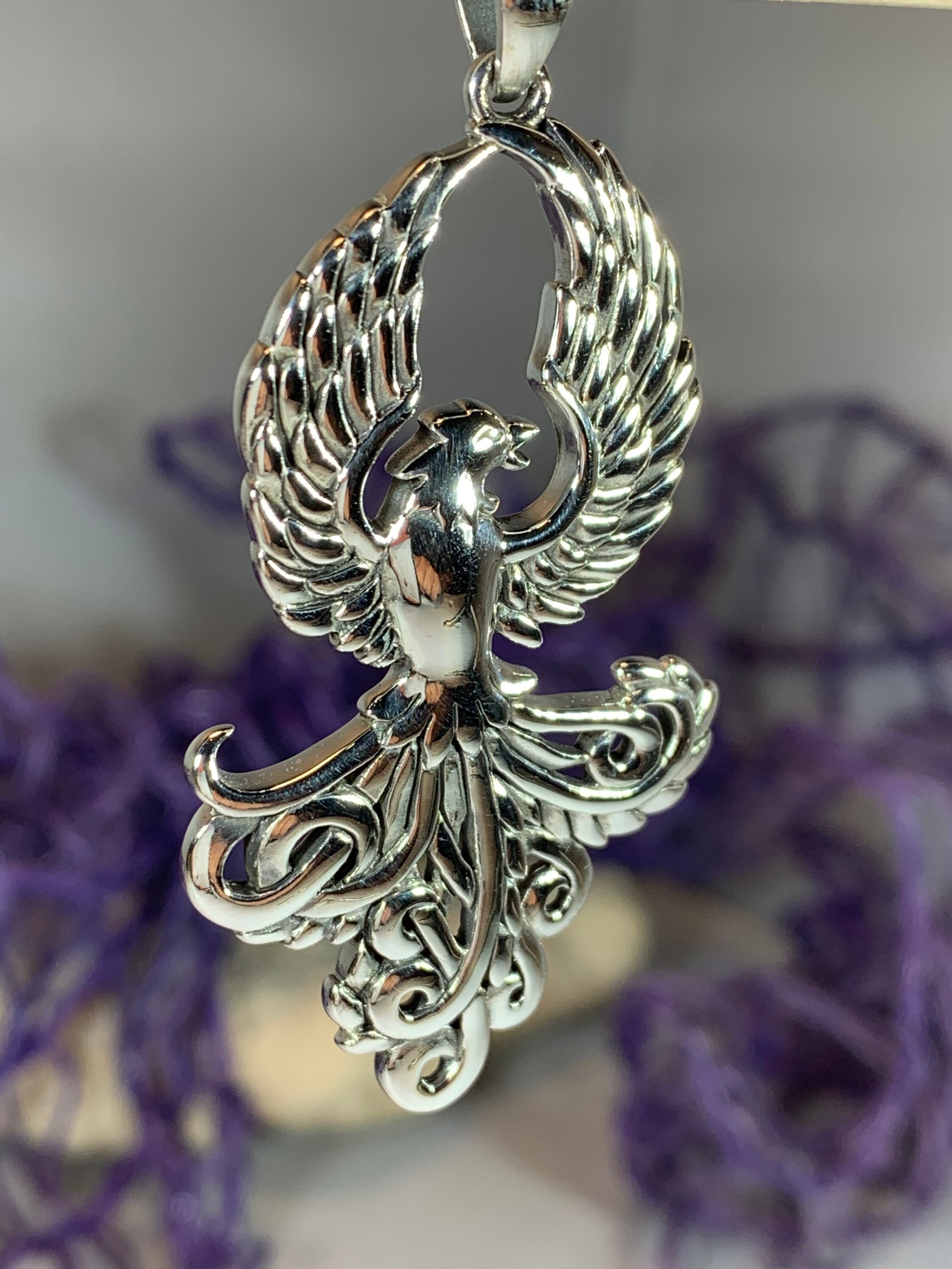 Phoenix Necklace, Celtic Jewelry, Bird Pendant, Firebird Jewelry