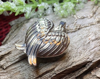 Angel Wings Necklace, Celtic Jewelry, Locket Pendant, Spiritual Jewelry, Angel Necklace, Wings Necklace, Bridal Jewelry, Memorial Jewelry