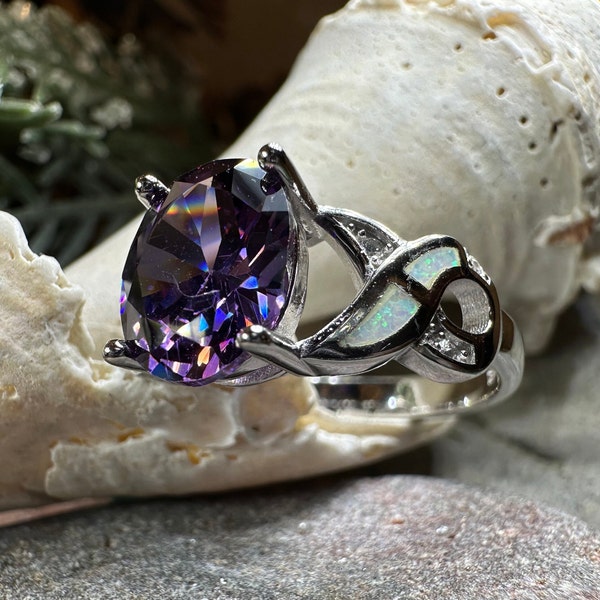 Opal Celtic Ring, Celtic Ring, Amethyst Engagement Ring, Silver Opal Ring, Anniversary Gift, Cocktail Ring, Boho Birthstone Ring, Wife Gift