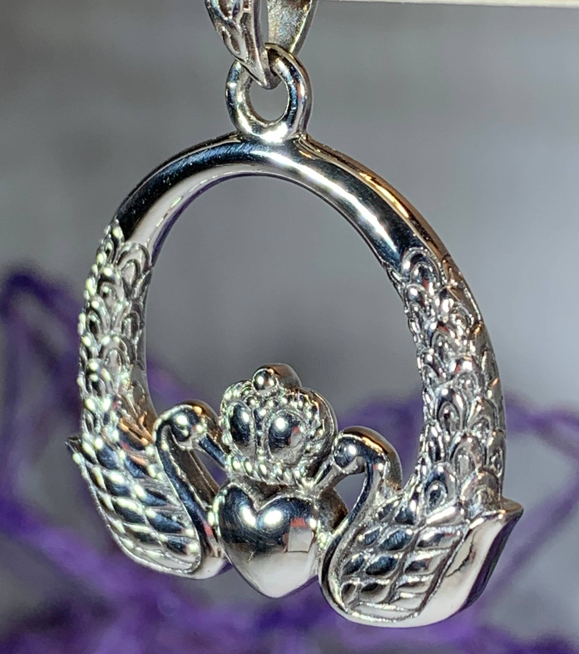 Claddagh Necklace, Swan Jewelry, Celtic Necklace, Celtic Knot Jewelry