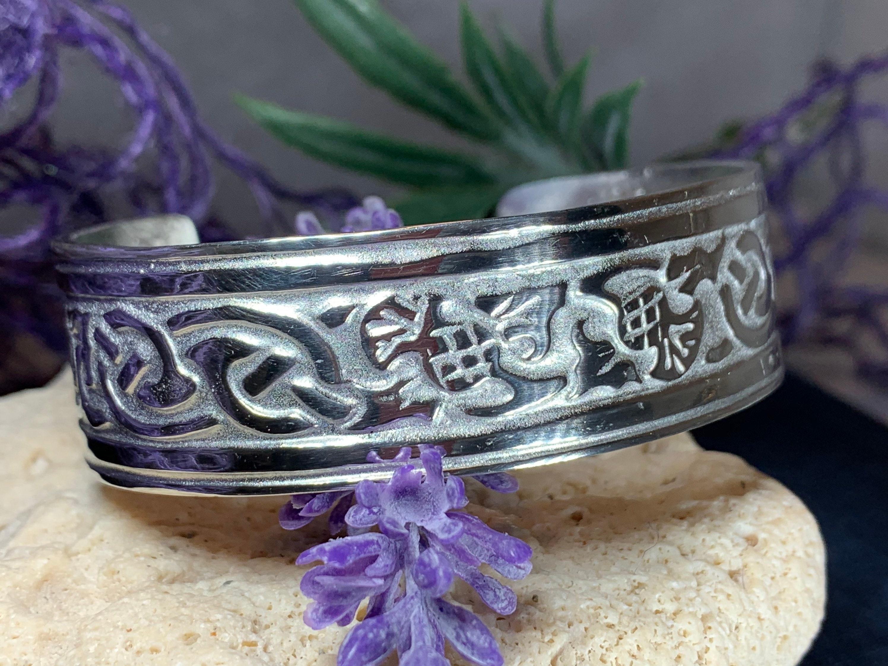 Thistle Pewter Bracelet, Celtic Jewelry, Bangle Bracelet, Nature