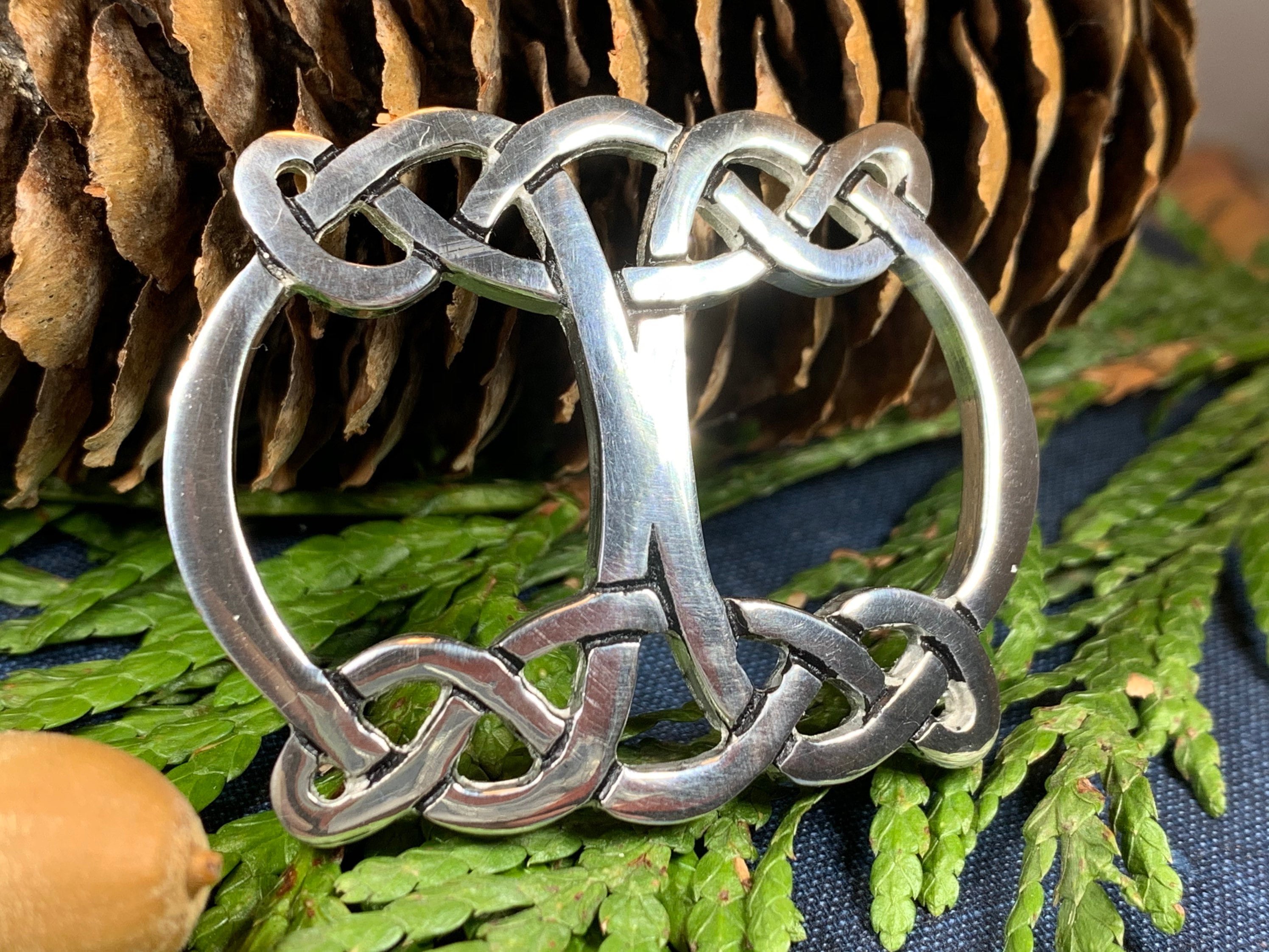 Silver Celtic Scarf Ring Textured Scarf Slide Buckle Silk 