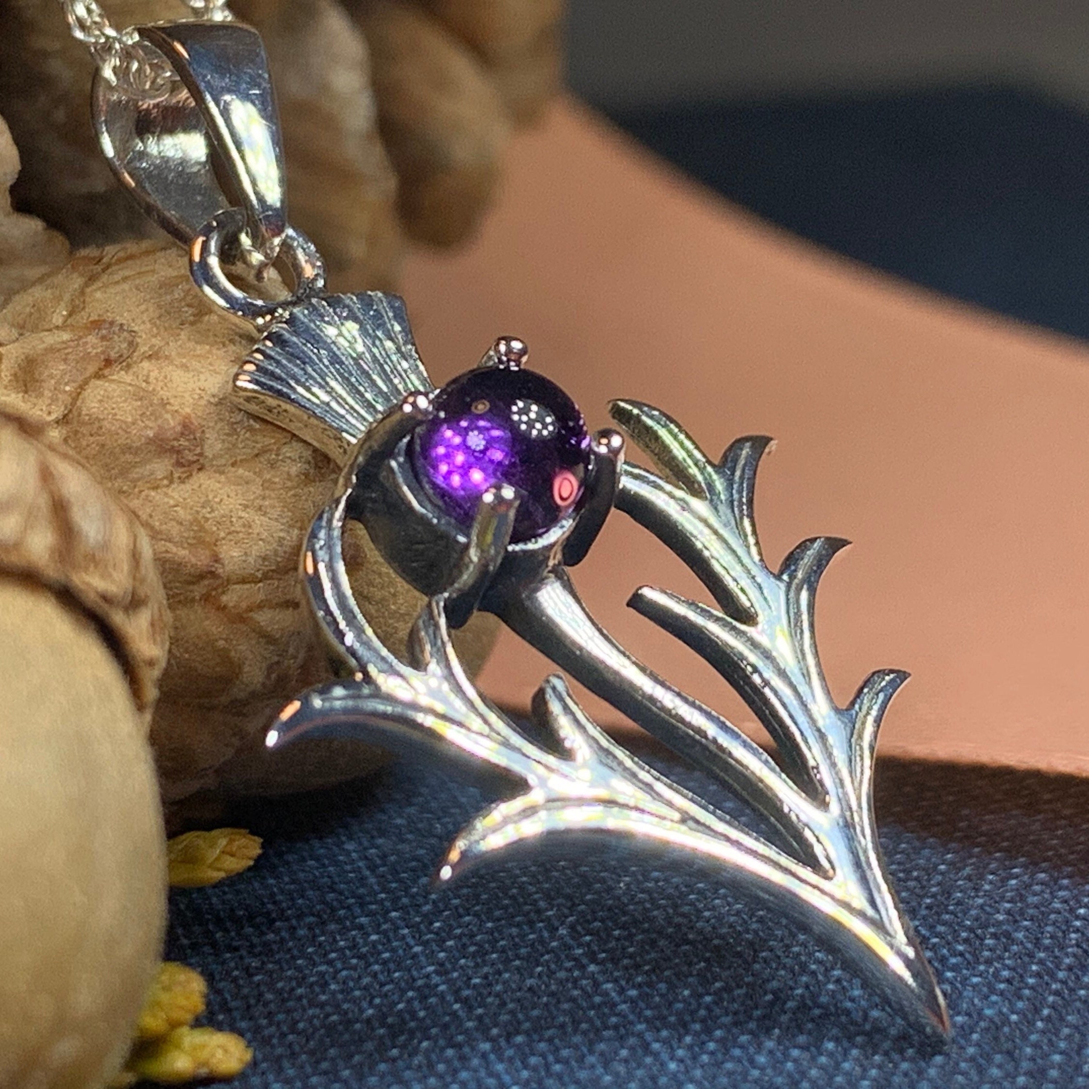 Thistle Necklace, Outlander Jewelry, Scotland Jewelry, Celtic Jewelry,  Sister Gift, Mom Gift, Wife Gift, Anniversary Gift, Amethyst Pendant - Etsy