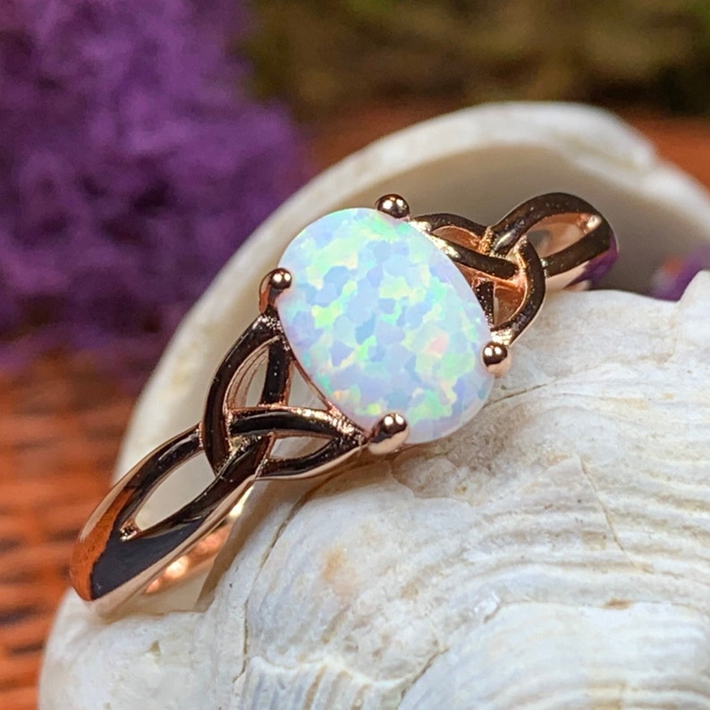 Scottish Mist Celtic Ring, Celtic Ring, Scotland Ring, Opal Jewelry, Trinity Knot Jewelry, Anniversary Gift, Cocktail Ring, Rose Gold Ring image 8