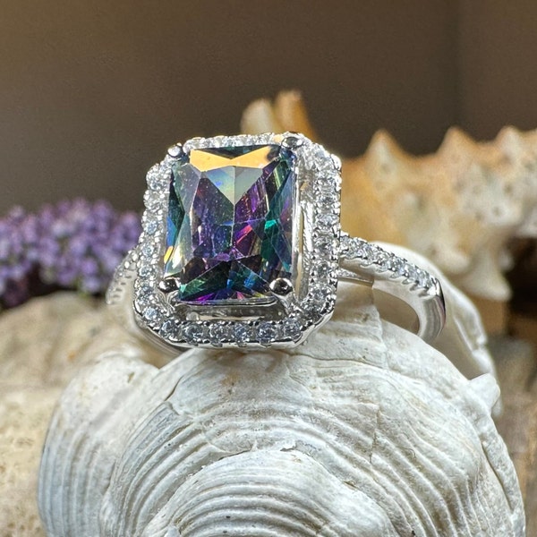 Royal Scottish Ring, Engagement Ring, Scotland Ring, Mystic Topaz Boho Ring, Celtic Knot Jewelry, Anniversary Gift, Ladies Promise Ring