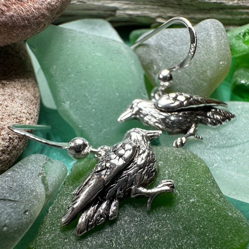 Raven Earrings, Celtic Jewelry, Wiccan Jewelry, Crow Jewelry, Black Bird Jewelry, Bird Jewelry, Pagan Jewelry, Nature Lover, Poe Jewelry image 4