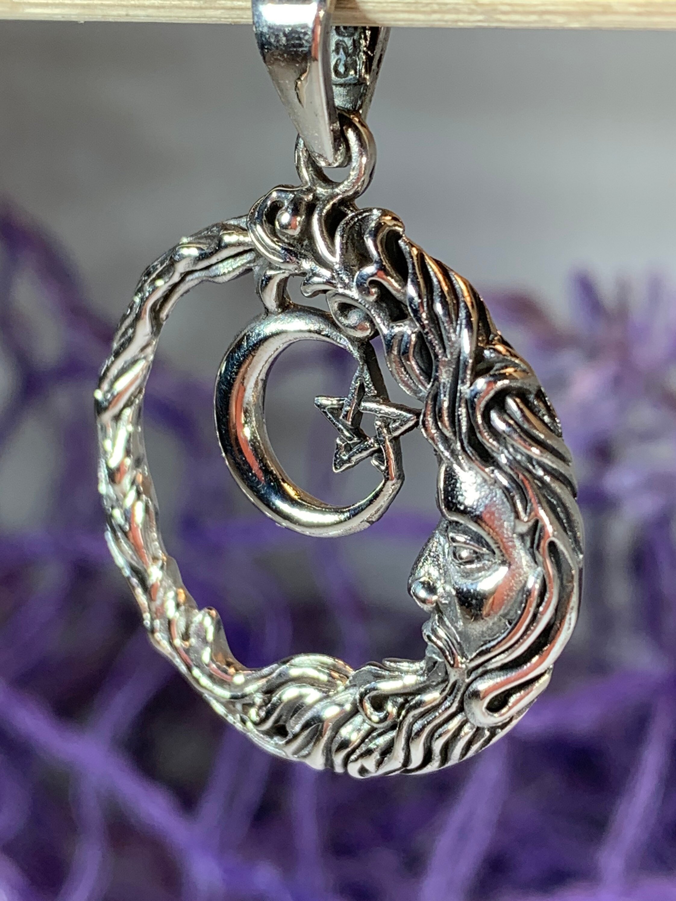 Moon Necklace, Celtic Jewelry, Celestial Jewelry, Wiccan Jewelry, Star