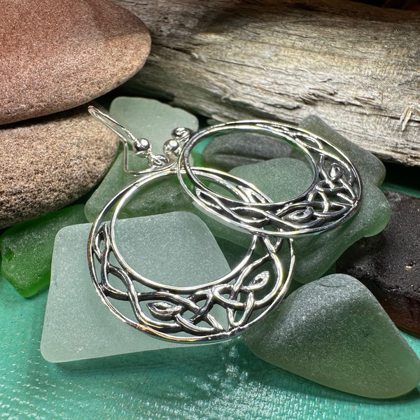 Celtic Earrings, Irish Jewelry, Scottish Jewelry, Mom Gift, Anniversary Gift, Sister Gift, Wife Gift, Celtic Knot, Silver Hoop Earrings