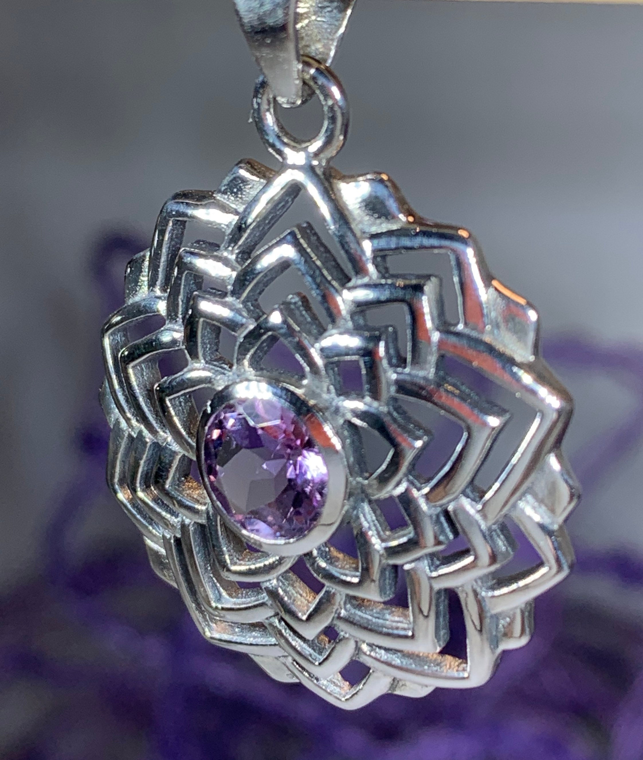 Lotus Necklace, Crown Chakra Jewelry, Amethyst Necklace, Nature Jewelry