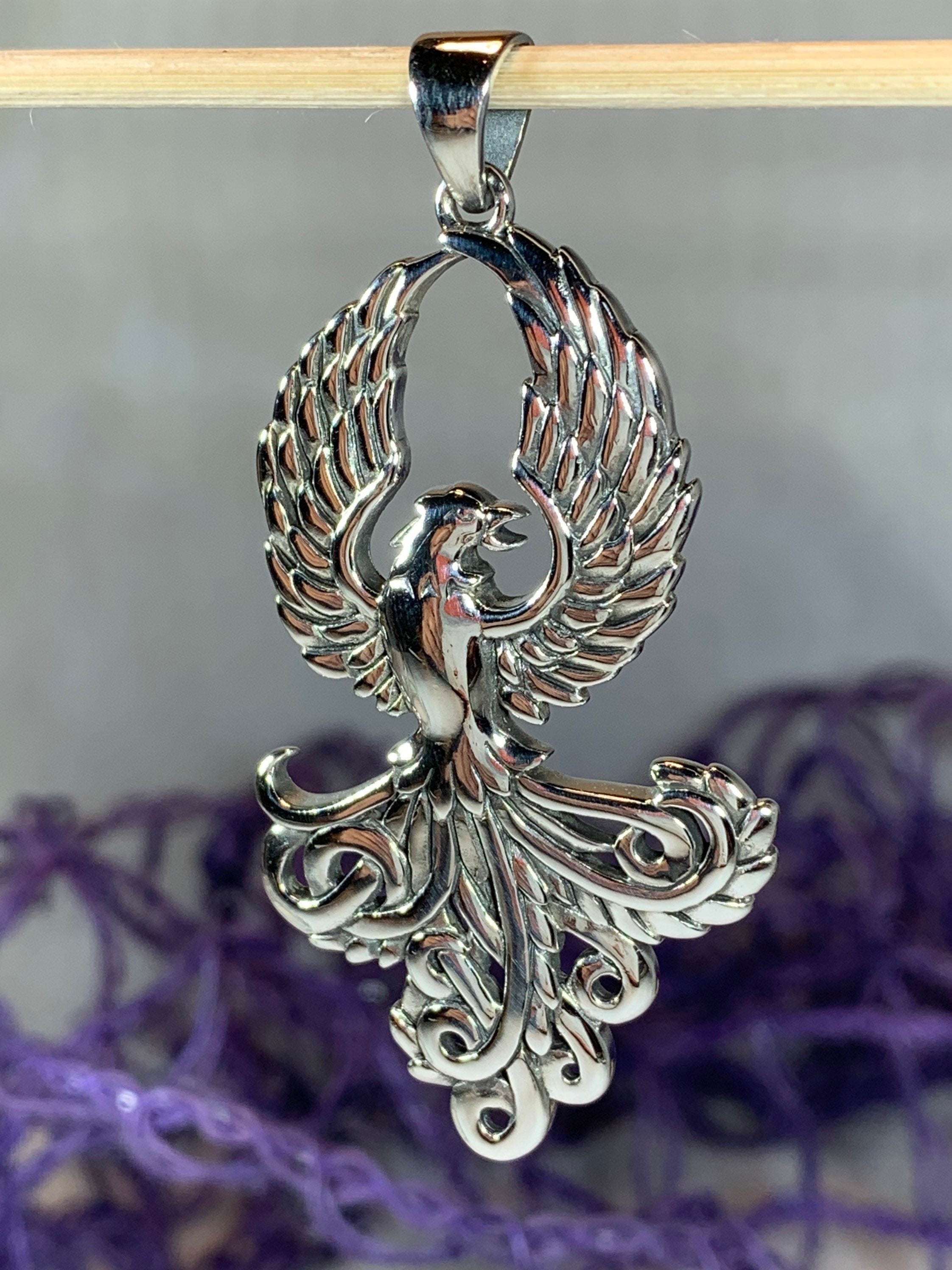 Phoenix Necklace, Celtic Jewelry, Bird Pendant, Firebird Jewelry