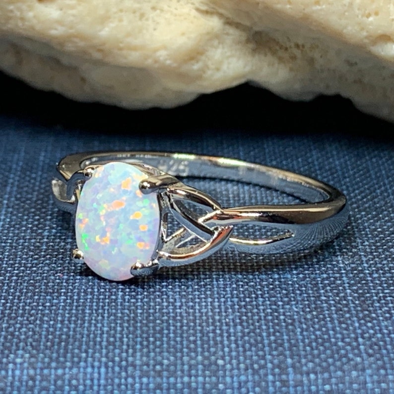 Scottish Mist Celtic Ring, Celtic Ring, Scotland Ring, Opal Jewelry, Trinity Knot Jewelry, Anniversary Gift, Cocktail Ring, Rose Gold Ring image 3