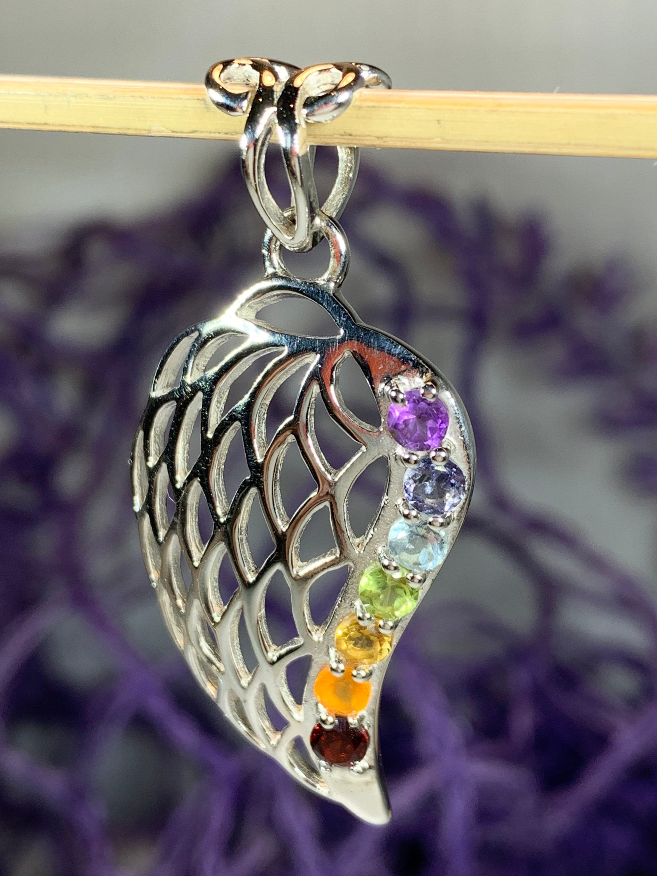 Angel Wing Necklace, Rainbow Jewelry, Wing Necklace, Chakra Jewelry