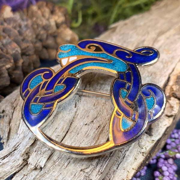 Celtic Dragon Brooch, Dragon Jewelry, Celtic Pin, Irish Pin, Enamel Jewelry Gift, Celtic Brooch, Celtic Animal Jewelry, Pagan Brooch