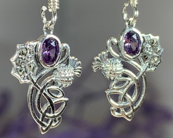 Thistle Earrings, Trinity Knot Jewelry, Celtic Jewelry, Outlander Jewelry, Marcasite Jewelry, Mom Gift, Amethyst Jewelry, Pagan Jewelry