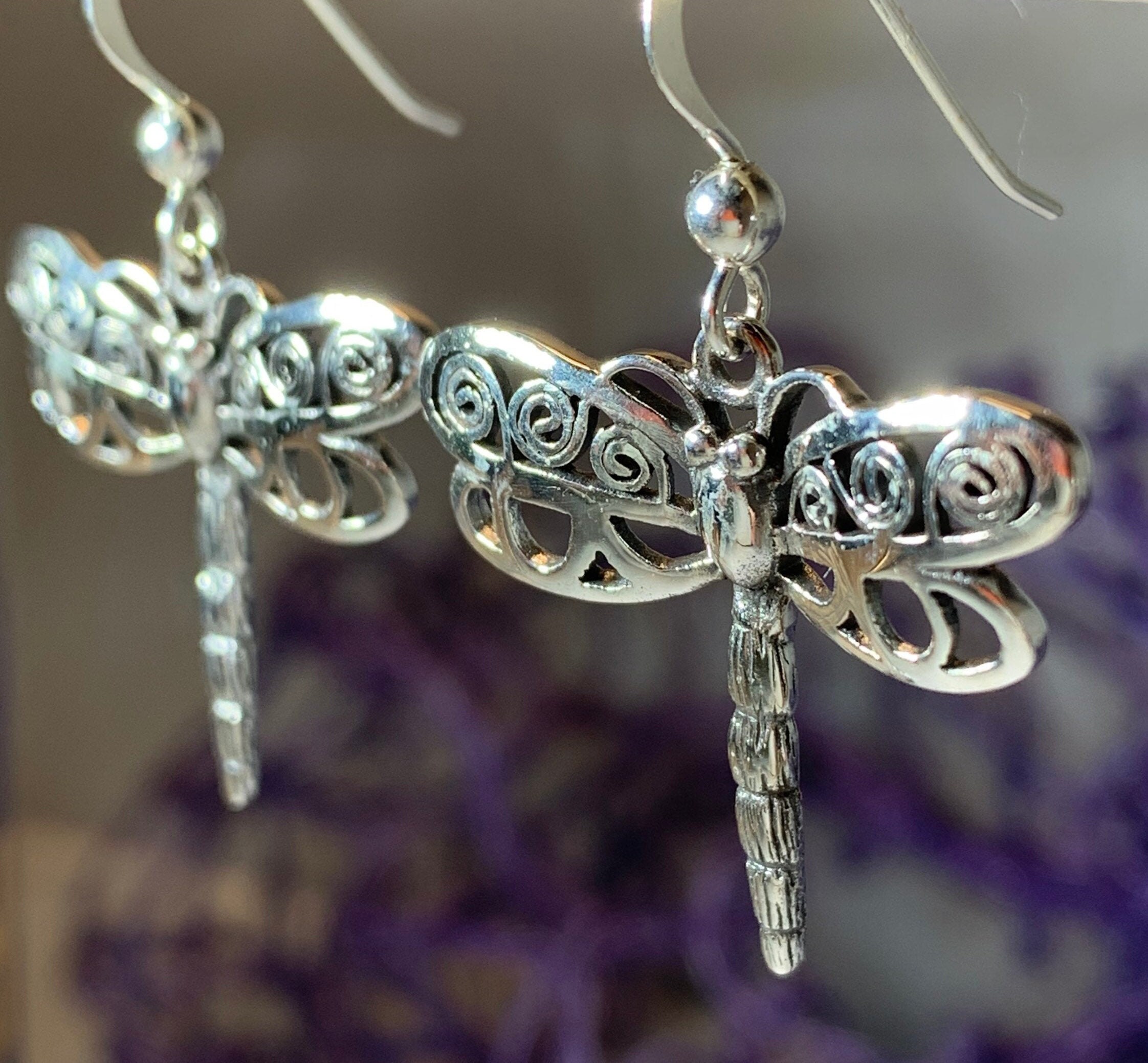Dragonfly Earrings, Celtic Jewelry, Insect Jewelry, Inspirational Gift