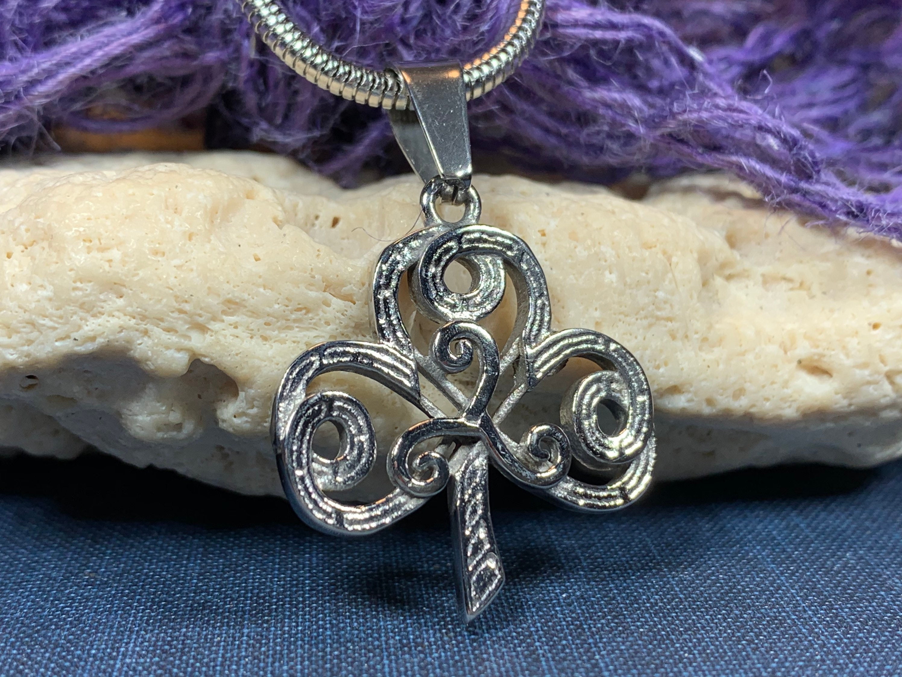 Shamrock Necklace, Ireland Gift, Irish Jewelry, Triple Spiral Jewelry