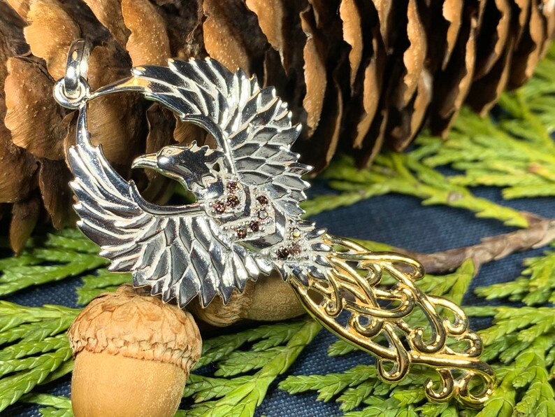 Phoenix Necklace Celtic Jewelry Bird Pendant Firebird Etsy UK