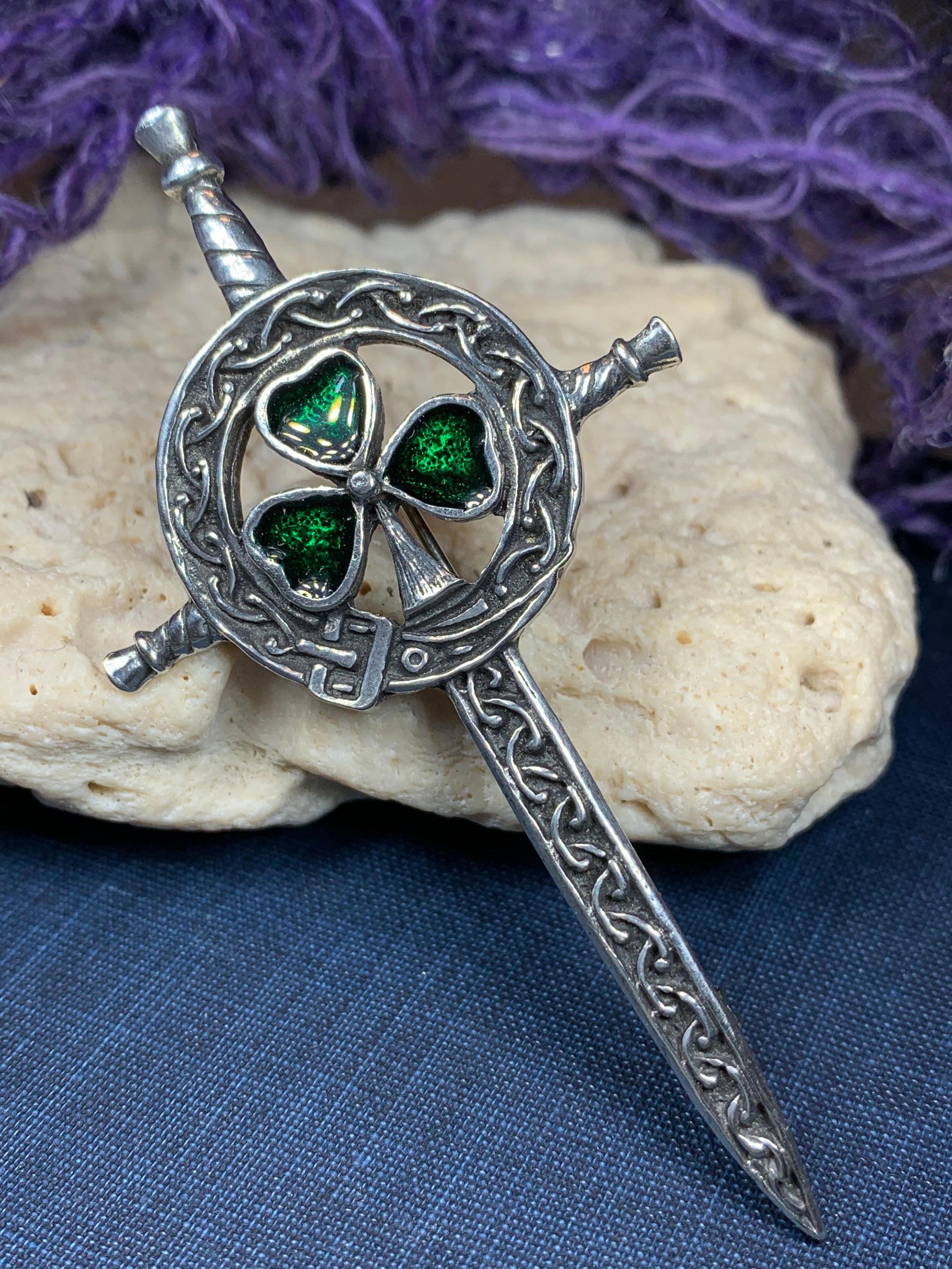 Shamrock Sword Kilt Pin, Celtic Jewelry, Irish Kilt Pin, Ireland Gift