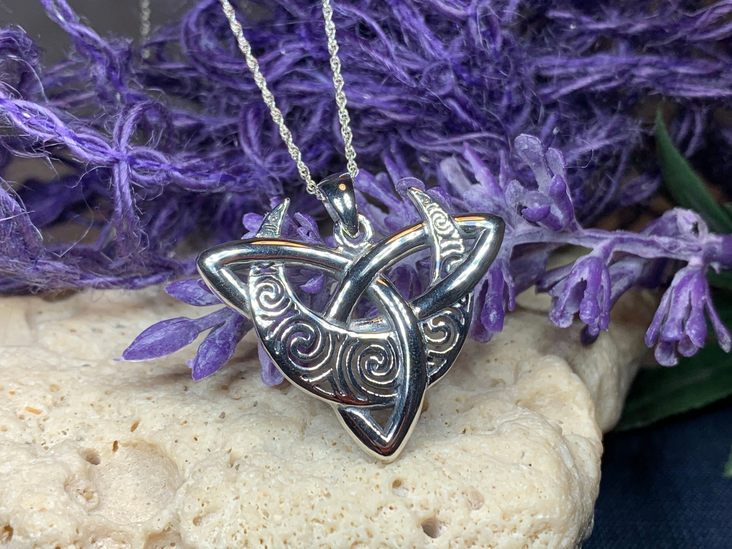 Trinity Knot Necklace, Moon Necklace, Triquetra Pendant, Celtic Jewelry, Anniversary Gift