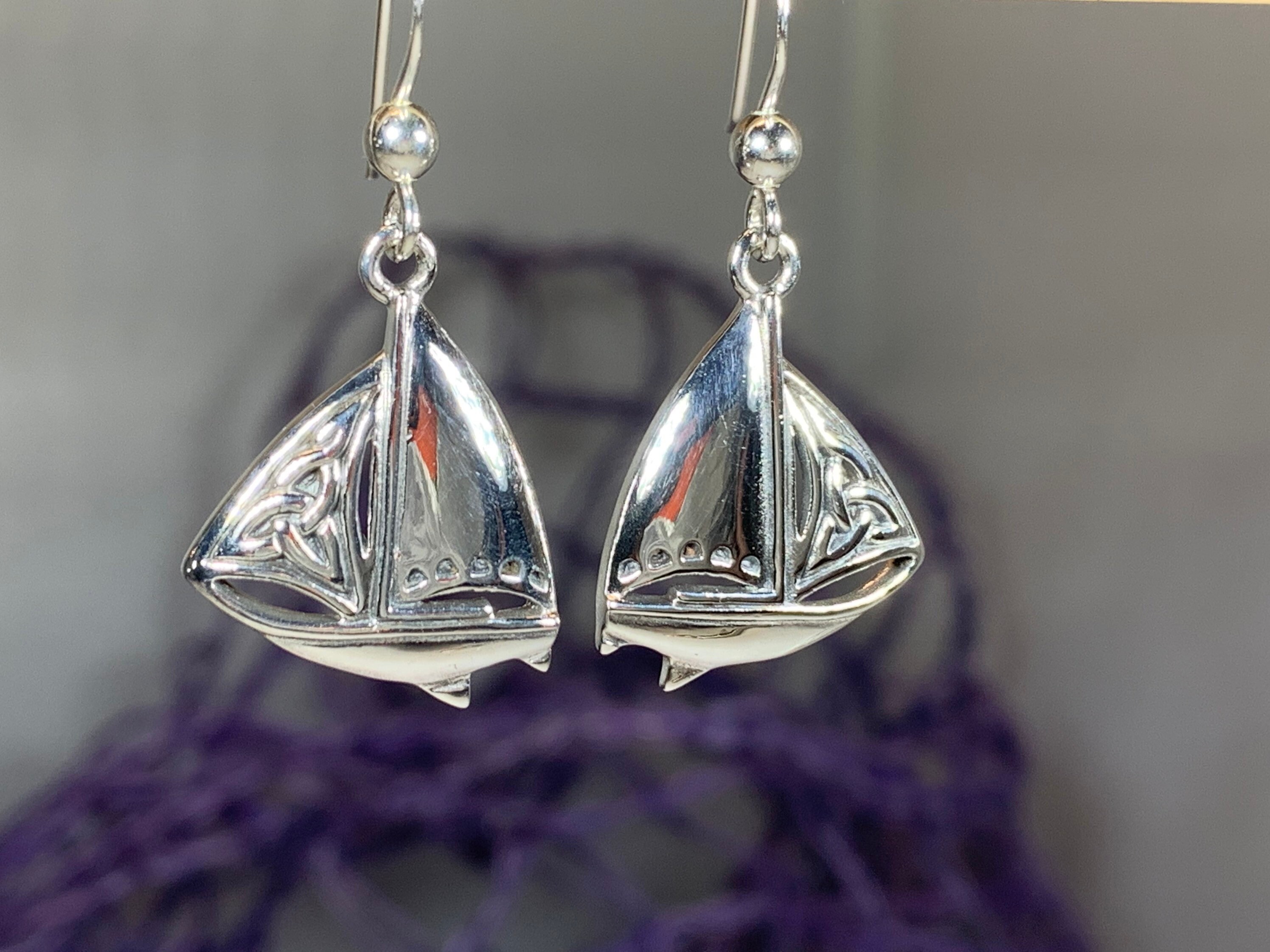 Celtic Sailboat Earrings, Nautical Jewelry, Ship Jewelry, Sailing